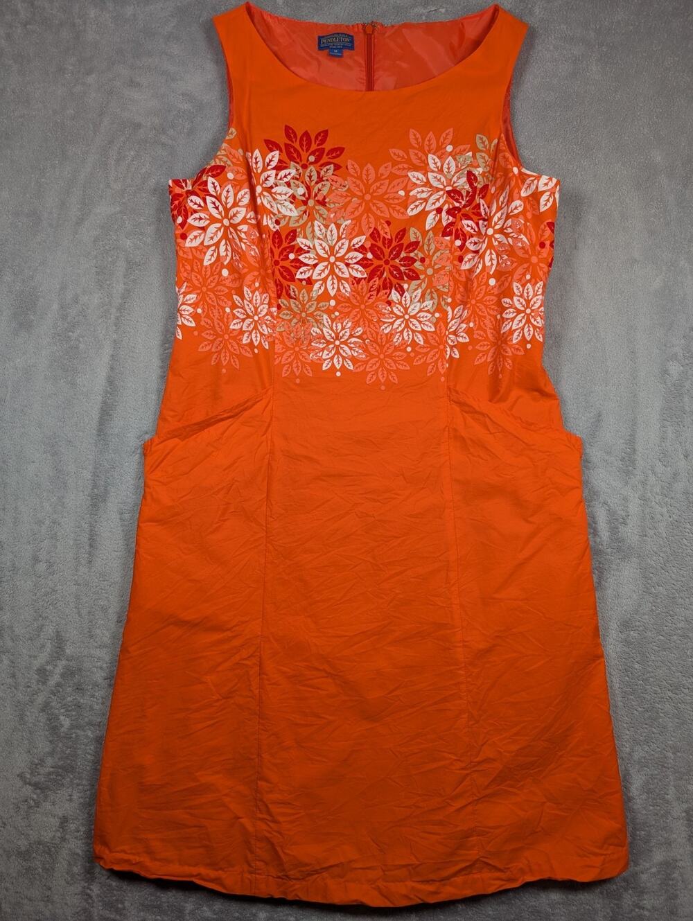 Pendleton Sleeveless Dress Women Size 14 Medium Orange Floral Tropical Pocket